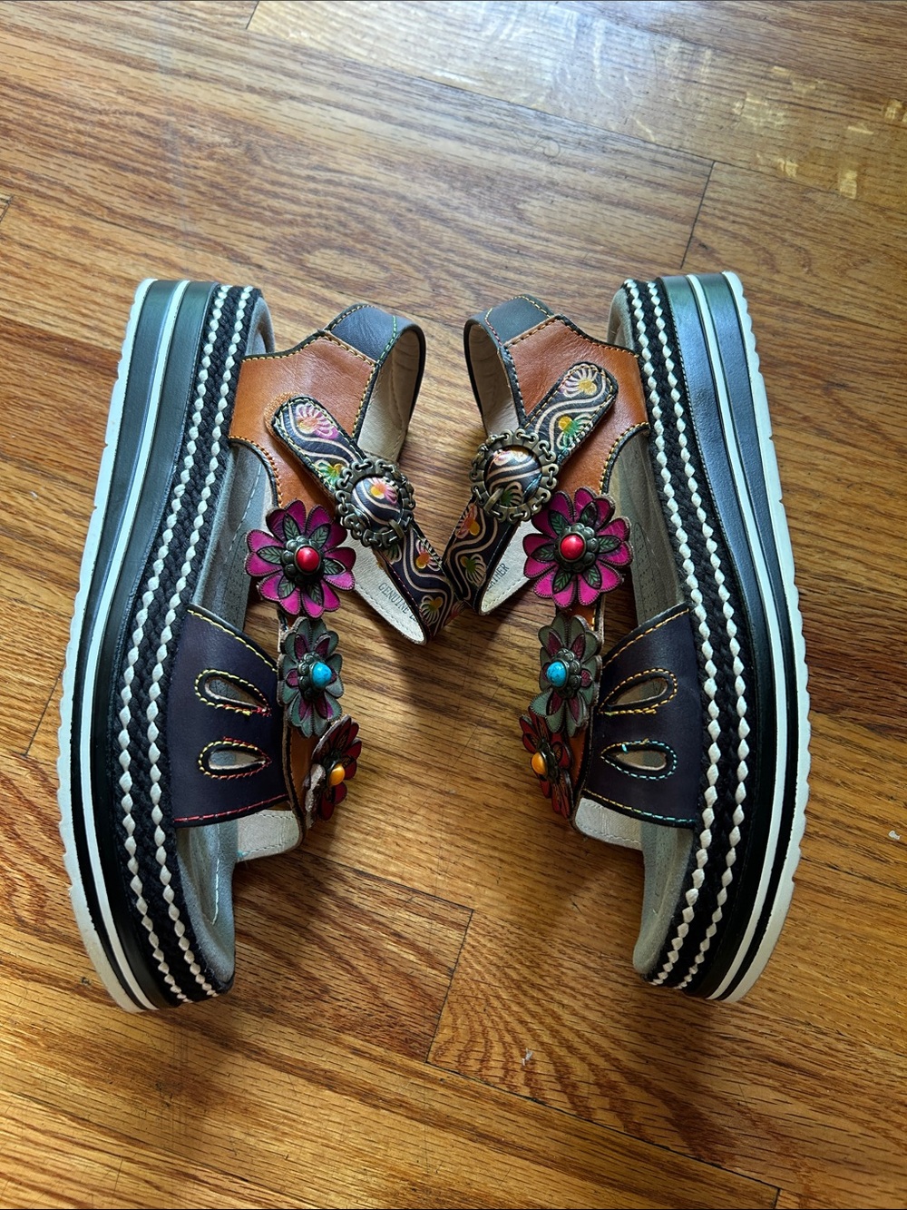 L’Artiste by Spring Laga Sandals Leather Floral Slingback Boho Size EU 40 US 9 - Picture 3 of 16